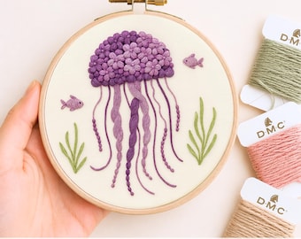 Blooming Jellyfish Embroidery Pattern, Sea Life Hoop Art (PDF Pattern)