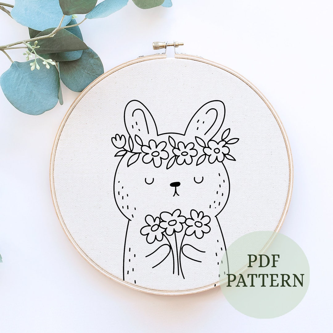 Wildflower Rabbit Hand Embroidery Pattern, Bunny Decor (PDF Pattern - Etsy
