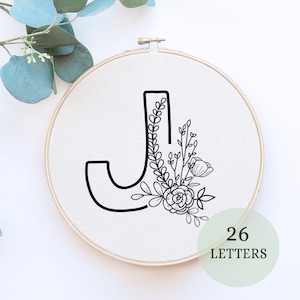 Floral Alphabet Embroidery PDF Pattern, 6 sizes, Instant Digital Download, Letter Embroidery Design with Flowers, Floral Monogram