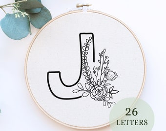 Floral Alphabet Embroidery PDF Pattern, 6 sizes, Instant Digital Download, Letter Embroidery Design with Flowers, Floral Monogram