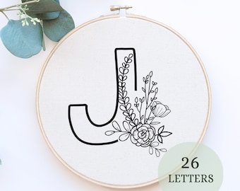 Floral Alphabet Embroidery PDF Pattern, 6 sizes, Instant Digital Download, Letter Embroidery Design with Flowers, Floral Monogram