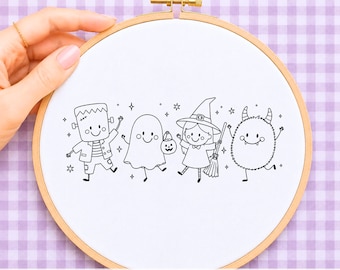 Frankenstein Friends Hand Embroidery Pattern, Autumn Hoop Art (PDF Download) Halloween Trick Or Treat Kids Embroidery Hand Embroidery Design