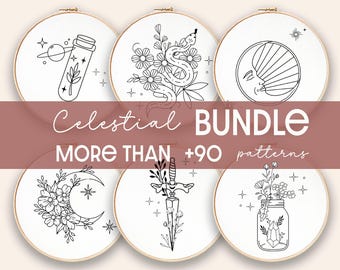 Celestial Embroidery Pattern Bundle: Beginner Hand Embroidery Designs (Digital PDF)