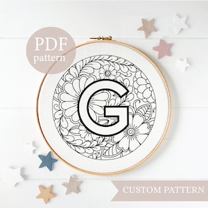 Floral modern hand embroidery, alphabet letters, Bouquet of flower, Hand embroidery pattern, embroidery pattern modern, 6 sizes, pdf pattern