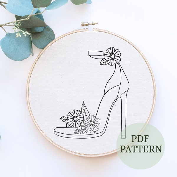 Hand Embroidery Pattern, Girl Digital Template, Woman shoes Hand Embroidery Pattern, Instant Download, Flower Embroidery, Hand Embroidery