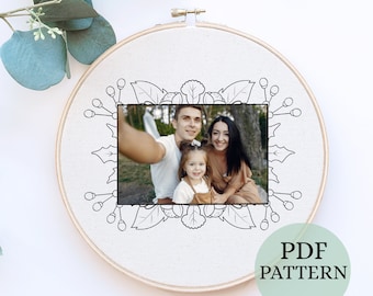 Floral Photo Frame Hand Embroidery Pattern: DIY Gift (Digital PDF)