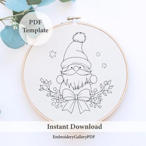 Gnome Embroidery Pattern, Holiday Gnome Design, Christmas Embroidery, Festive Hoop Art, Beginner-Friendly, Handmade Gift idea, Christmas bow