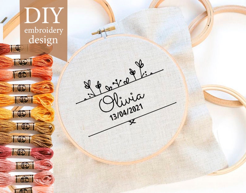 Floral Name Hoop Pattern Embroidery Hoop Art PDF Pattern Etsy