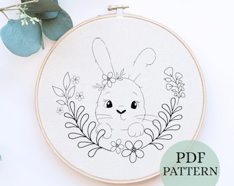 Sweet Bunny Embroidery Pattern: Beginner DIY Project (PDF)