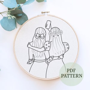 Three Best Friends Design, Sisters Design, for Hand embroidery, Instant Download, Simple Woman Embroidery Pattern, Hand Embroidery Pattern