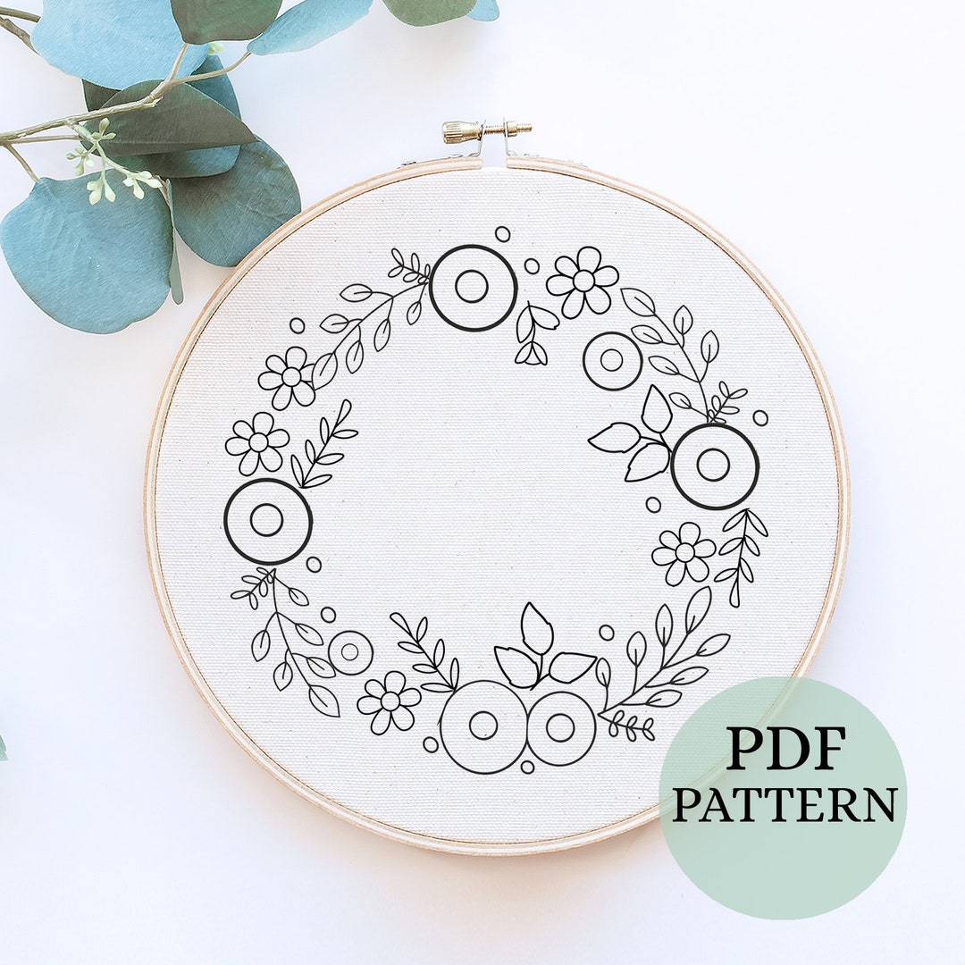 Floral Wreath Hand Embroidery Pattern, Frame Design (PDF Pattern) - Etsy