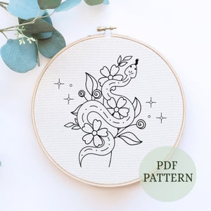 Snake Embroidery PDF Pattern, Snake and Moon Embroidery Pattern, Embroidery Design Digital Pattern, Wiccan Embroidery pdf, Witchy Things