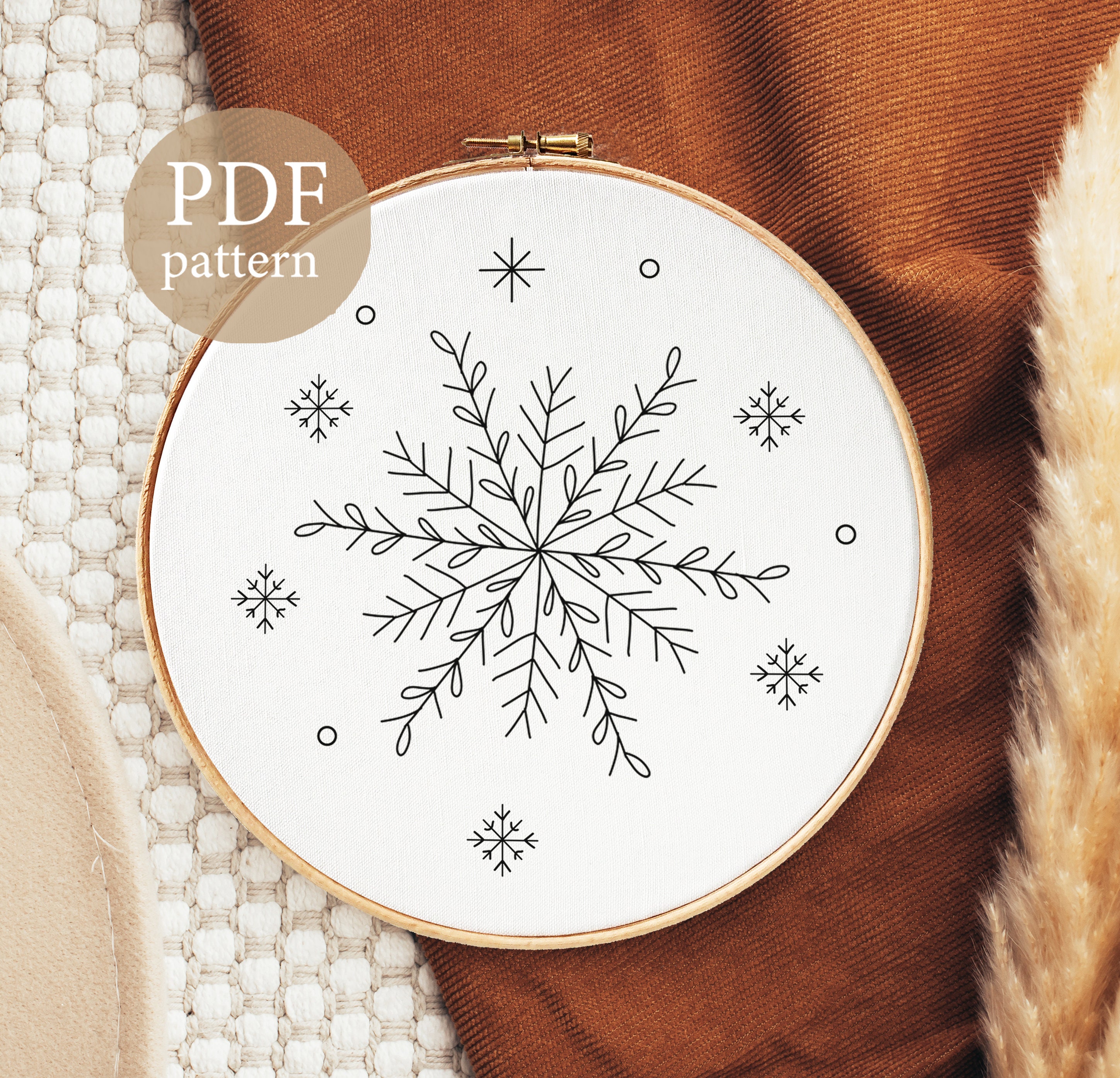 スノーフレークの手刺繍パターン：クリスマスウィンターアート（PDF