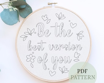 Patrón de bordado con frase floral, decoración del hogar DIY (patrón en PDF)