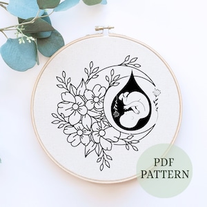 Haft anatomiczny na temat ciąży DIY, wzór płodu w macicy, cyfrowy plik PDF do pobrania, prezent na haft ciążowy, prezent na baby shower, haft księżycowy