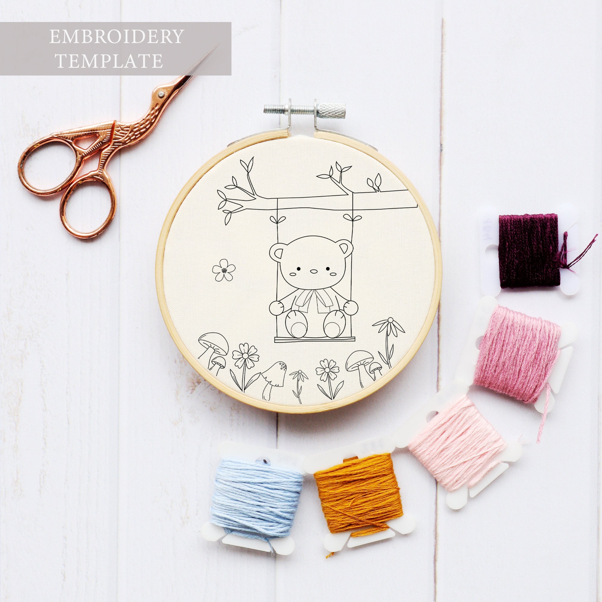 Cute Bear Embroidery Pattern Embroidery Bear Pattern Hand - Etsy
