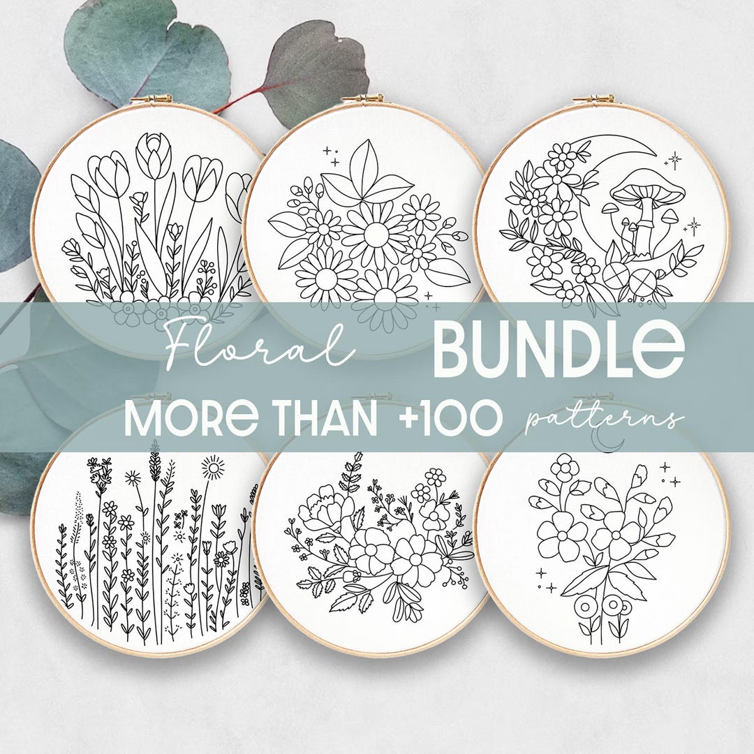 Floral Embroidery Pattern Bundle: Beginner Hand Stitch Designs (digital ...