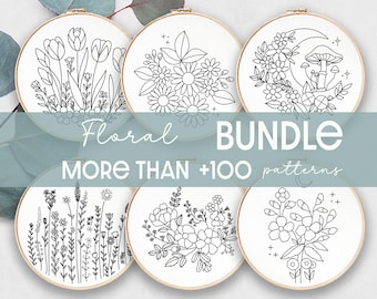 Floral Embroidery Pattern Bundle: Beginner Hand Stitch Designs (Digital PDF)