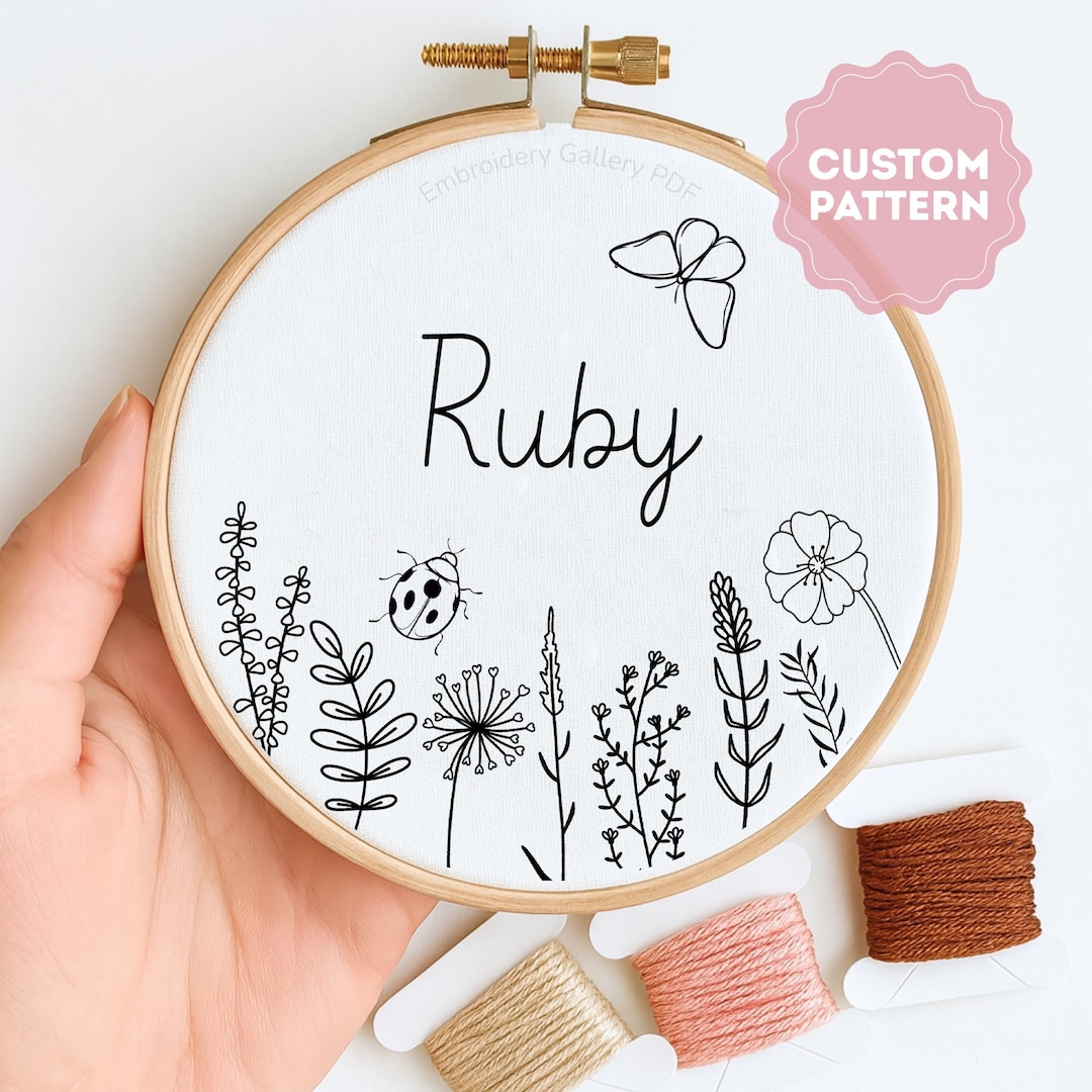 Wildflower Name Embroidery Pattern: Custom DIY Hoop Art (PDF Pattern ...