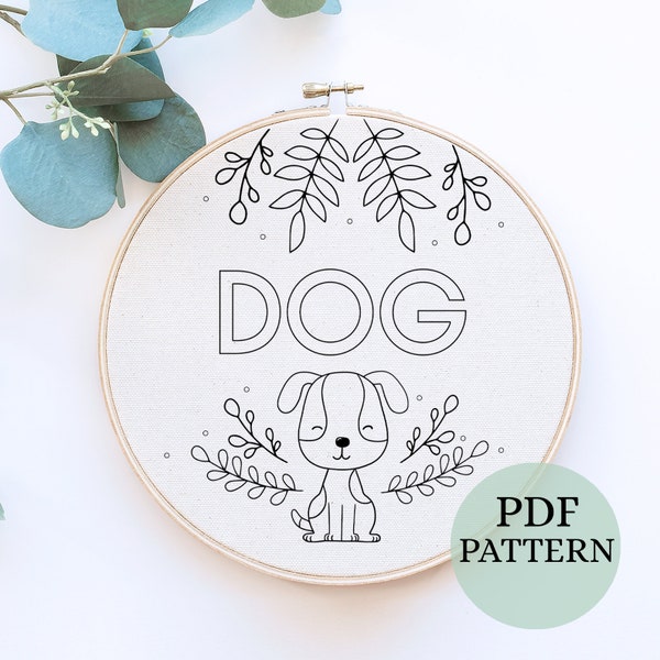 Floral Dog Embroidery Pattern, Cute Dog Embroidery, Dog Lover Gift, Modern Dog Embroidery, Puppy Embroidery Hoop Art, Pet lover idea gift