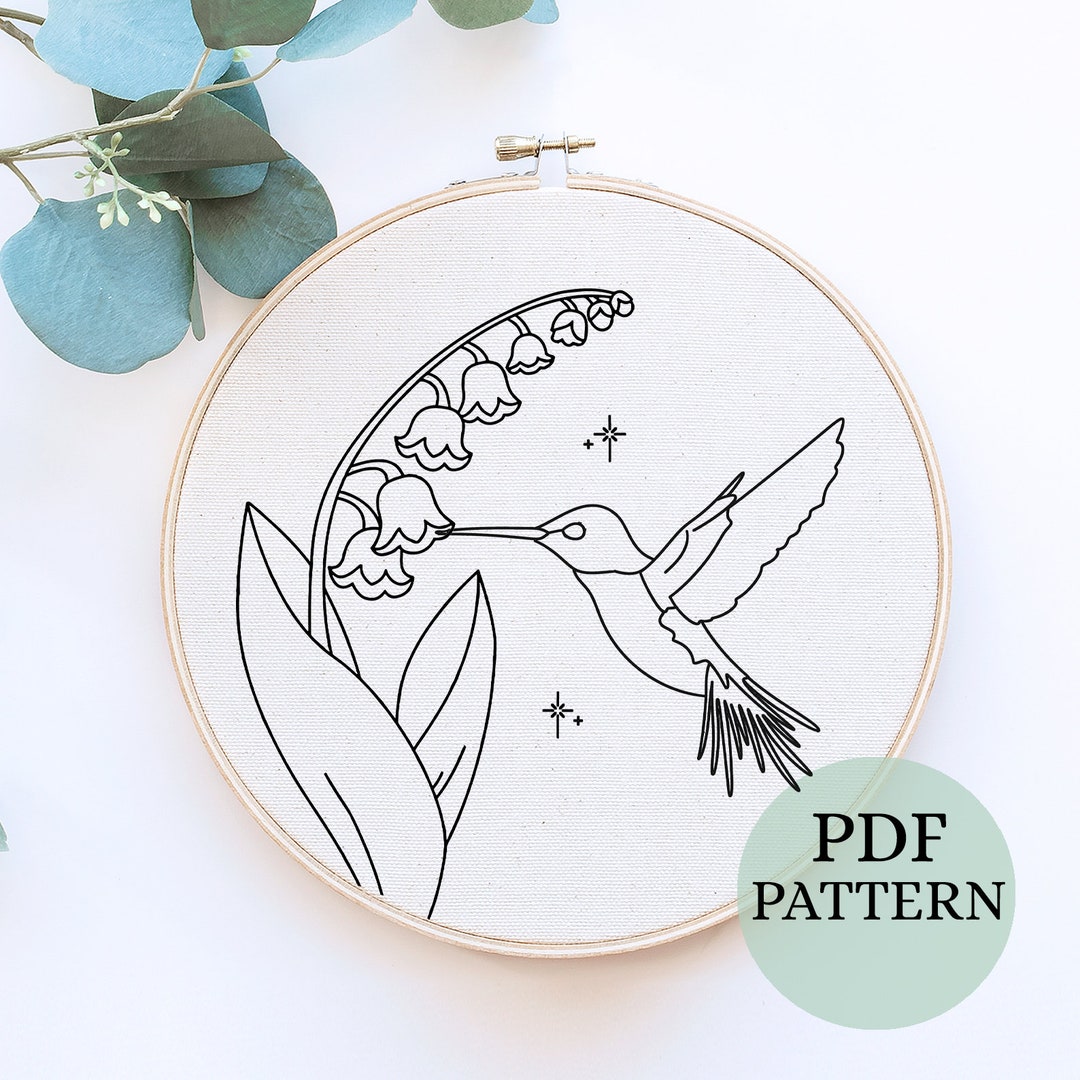 Hummingbird & Lily Embroidery Pattern: DIY Thread Painting (PDF Pattern ...