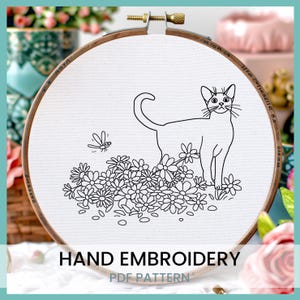Cat pdf pattern, Floral Cats Embroidery Pattern, INSTANT DOWNLOAD, Modern embroidery, cute cats, handstitched art, cat lovers, spring garden