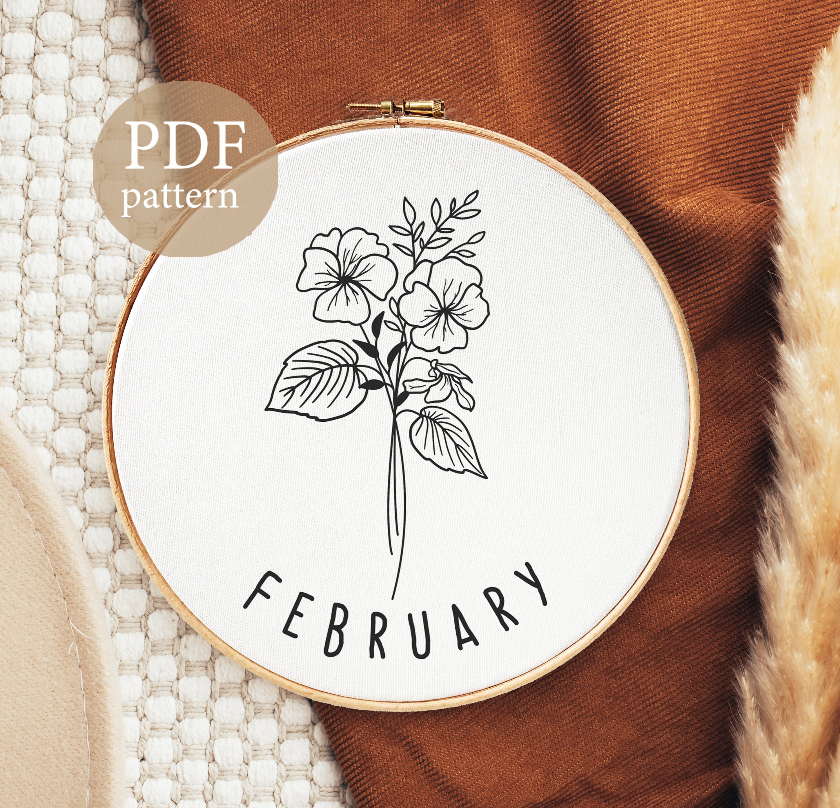 February Birth Flower Embroidery Pattern: Beginner Botanical Art ...