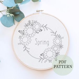Sunflower Half Wreath Hand Embroidery Pattern | Hand Embroidery | Modern Embroidery | Spring Hand Embroidery | PDF Pattern | DIY Sunflowers