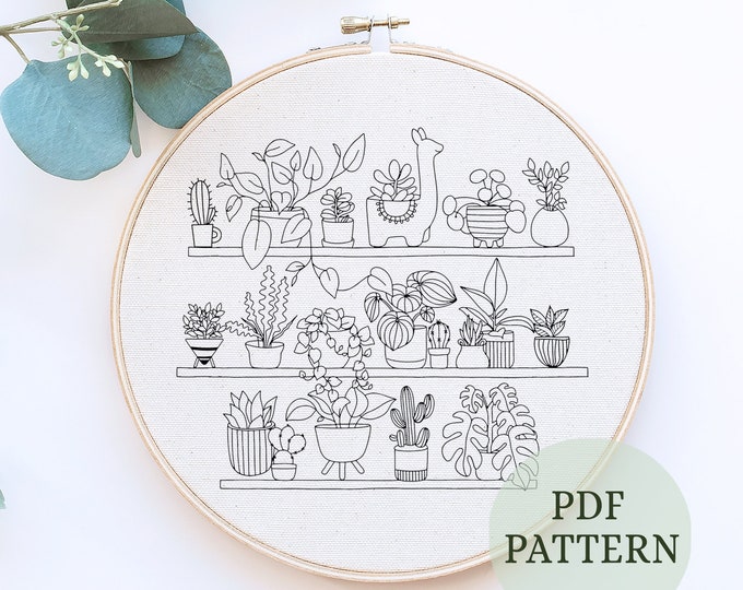 Digital PDF Pattern, Leaves Hand Embroidery Pattern , PDF Modern Hand ...