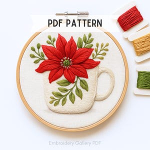 Christmas Flower Hand embroidery pattern, Christmas Embroidery design, Beginner embroidery, Hand Embroidery, Christmas Ornament, PDF Pattern
