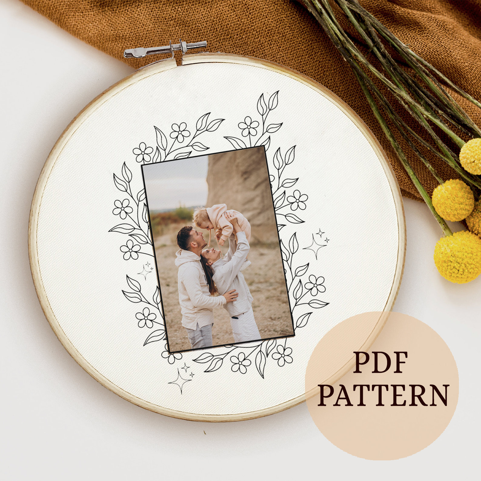 Photo Frame Embroidery Pattern Floral Frame Embroidery Pattern: Wedding Photo Keepsake (PDF Pattern ...