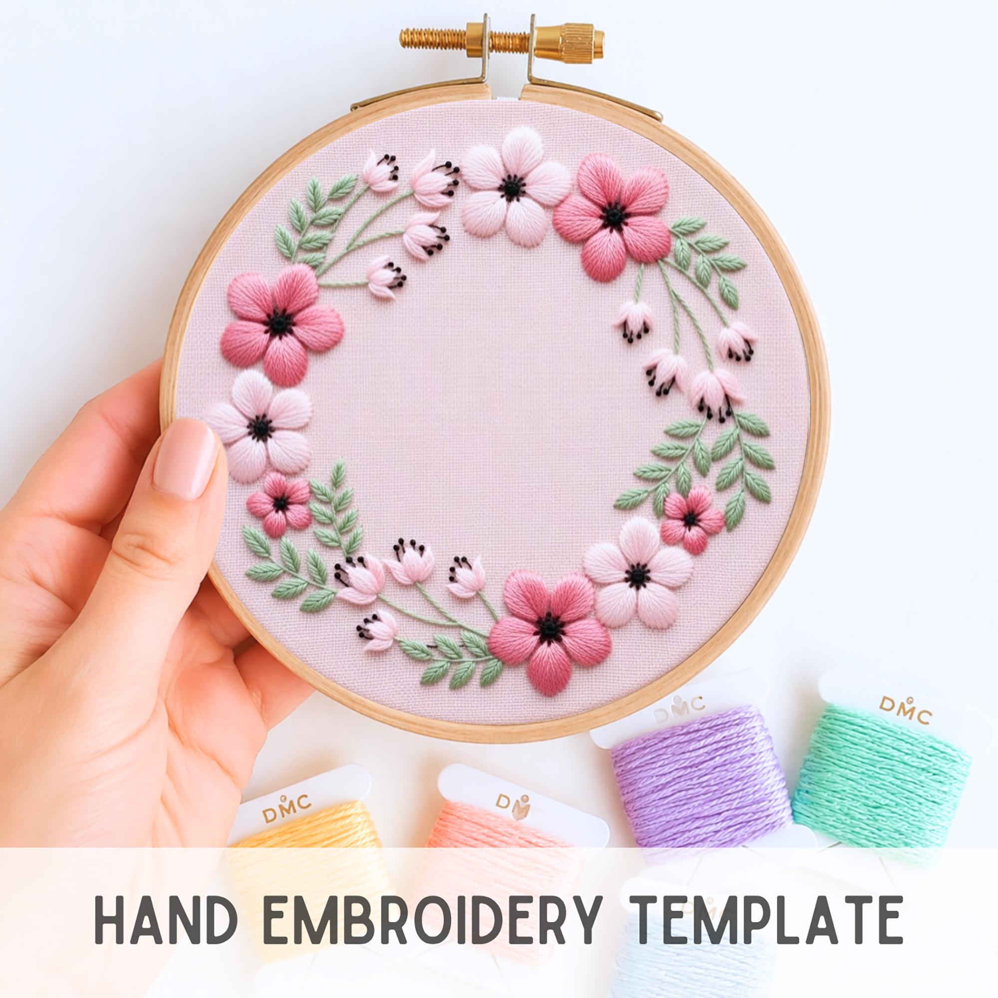 Floral Wreath Hand Embroidery Pattern: Flowers and Leaves, Instant ...