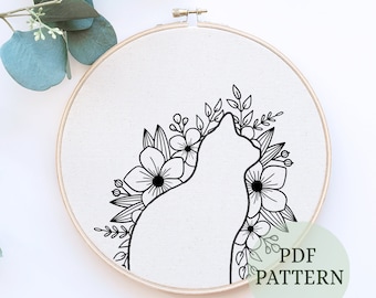 Hand Embroidery Cat Pattern, Instant Download PDF, DIY Needlework,Printable Cat Design, Easy Hand Stitching, Beginner Friendly Craft Project