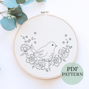 Bird Hand Embroidery Pattern, Bird Flower Embroidery, Cute Bird Pattern, Flower Embroidery, Bird embroidery, Hand embroidery, DIY embroidery
