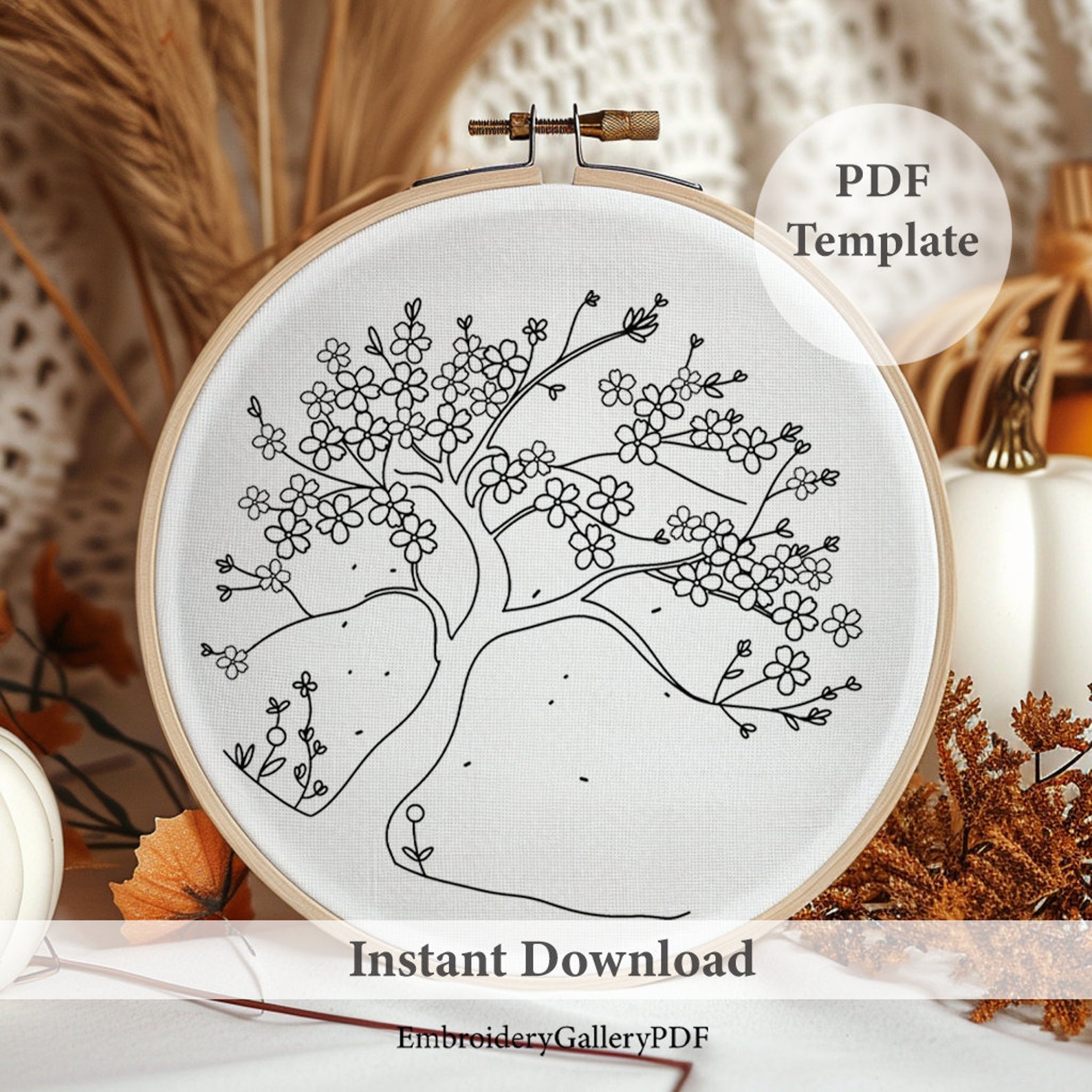 Cherry Blossom Tree Hand Embroidery Pattern: Sakura Floral Design (PDF ...