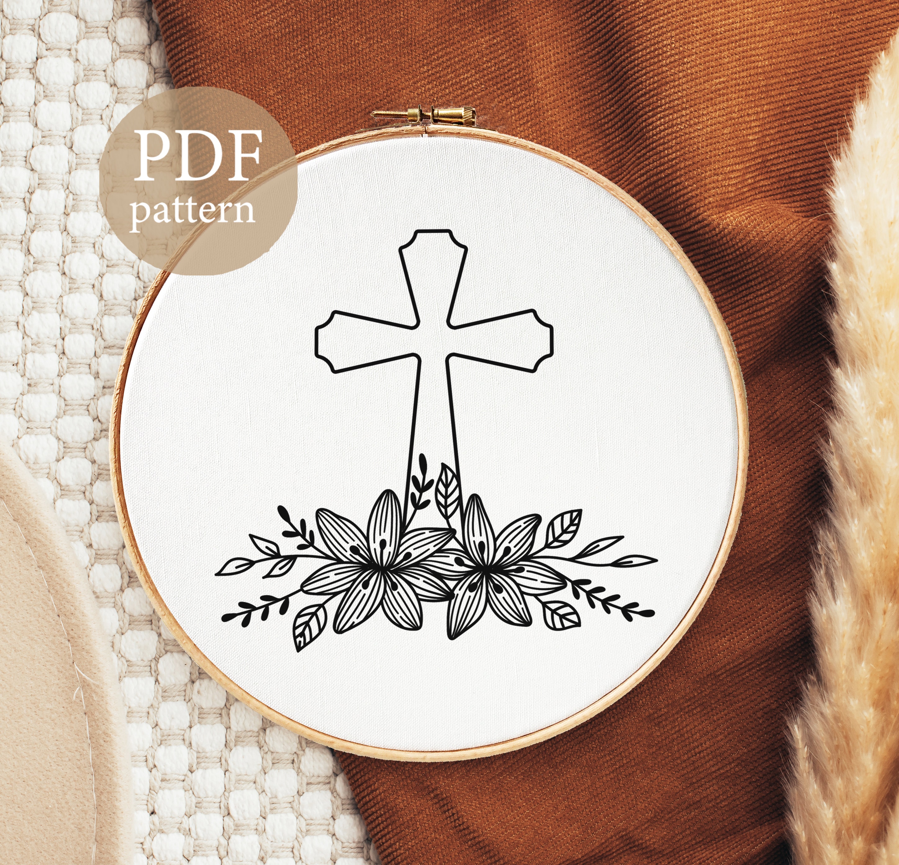 Floral Cross Hand Embroidery Pattern: Christian DIY (PDF Download) - Etsy