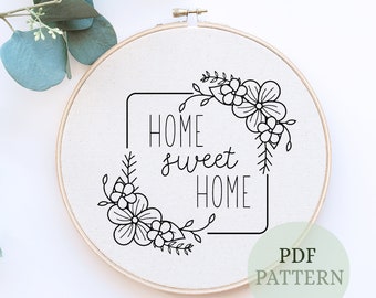 Patrón de bordado floral "Home Sweet", para principiantes (PDF)