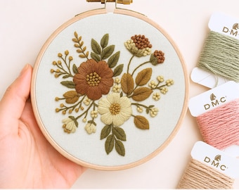 Autumn Bouquet Embroidery Pattern: Fall Floral Hand Stitch Template (PDF Downloadable