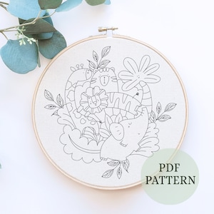 Intermediate Safari animals Hand Embroidery Pattern, elephant Embroidery, Digital Download, Embroidery hoop, safari embroidery, giraffe lion