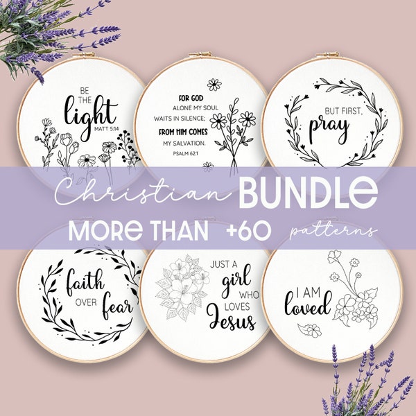 EMBROIDERY BUNDLE, Hand Embroidery Patterns, Christian verses Collection, PDF Embroidery Pattern, Beginner Pattern, Bible verses Embroidery