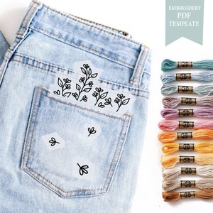 Dried Flowers Bouquet embroidery pattern, pdf pattern, Pocket flower Embroidery Pattern, PDF Pattern, Digital Embroidery pattern on Jeans