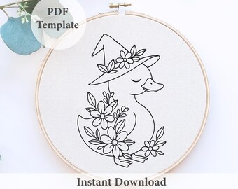 Halloween Witch Duck Embroidery Pattern: Whimsical Fall Decor (PDF Download