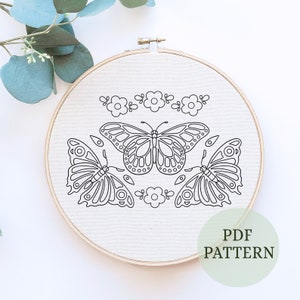 Butterflies Embroidery Pattern, Insect Embroidery Design, Aesthetic Butterfly Embroidery, Butterfly Art, Crafting Ideas, Creative embroidery