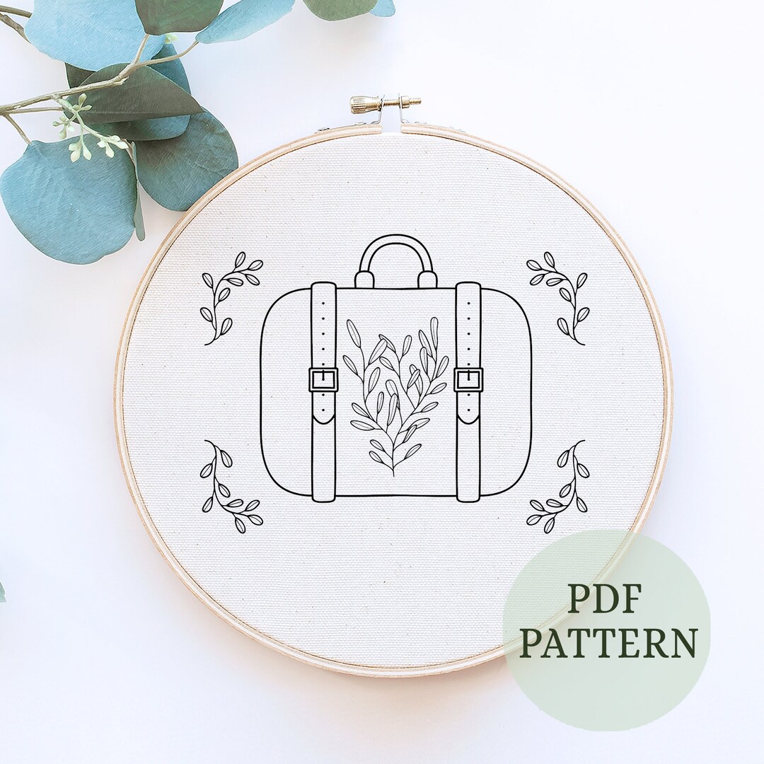 Travel Suitcases Hand Embroidery Design, Luggage Embroidery Pattern