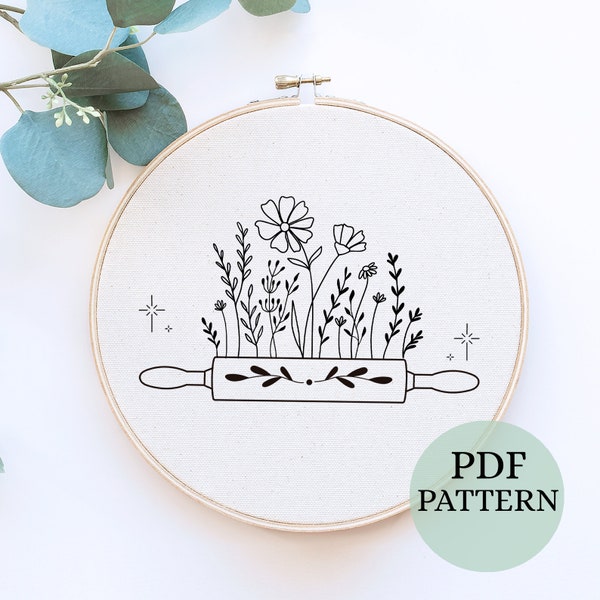 Just Roll with it Embroidery Pattern, Beginner Embroidery, wildflowers Pattern, Creative embroidery, kitchen embroidery, trendy embroidery