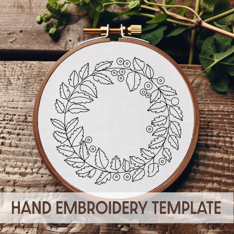 Leaf Sprig Wreath Embroidery Pattern: Beginner Needlepoint (PDF Digital ...