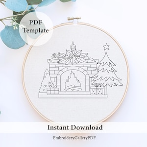 Winter Scene Embroidery Pattern, Christmas Embroidery Pattern, Christmas Embroidery, Fireplace Embroidery, DIY Christmas, Christmas crafts