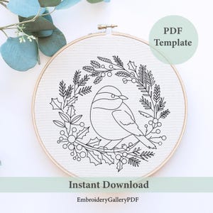 Chickadee Bird Hand Embroidery, Hand Embroidery, PDF Pattern, Christmas Embroidery, Winter Embroidery, Embroidery Hoop, Beginner Embroidery