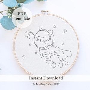 Set of 3 Cat Space Embroidery Patterns, DIY Cat Embroidery, Cat Space Embroidery Pattern, Galaxy Embroidery, PDF Pattern, Hand Stitching PDF