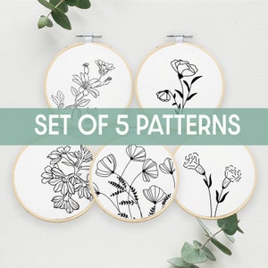 Set Flower Embroidery, Cherry Blossom Embroidery , DIY Floral Hoop Art , Modern Print Embroidery, Flower Sewing, DIY Gift Ideas, Handmade